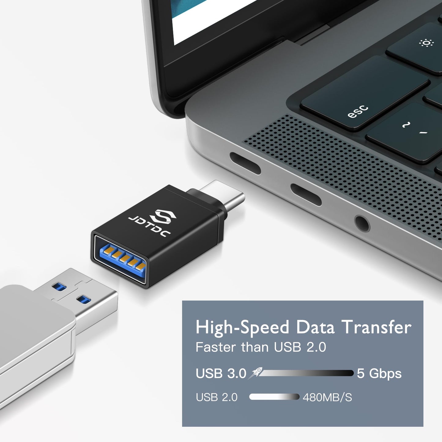 JSL JDTDC USB to USB-C Adapter 2 Pack, USB-A Female to USB-C Male Converter, High-Speed Data Transfer and Charging Adapter for iPhone 16/15 MacBook…