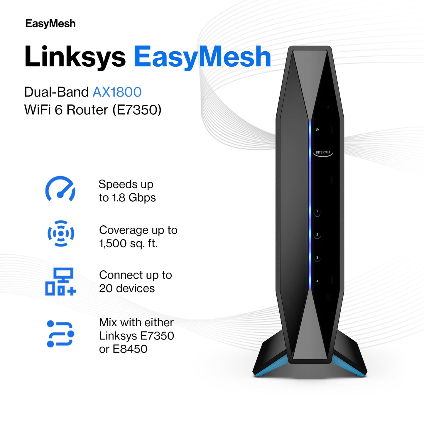 Linksys AX1800 Wi-Fi 6 Router Home Networking, Dual Band Wireless AX Gigabit WiFi Router, Speeds up to 1.8 Gbps and coverage 1,500 sq ft, Parental
