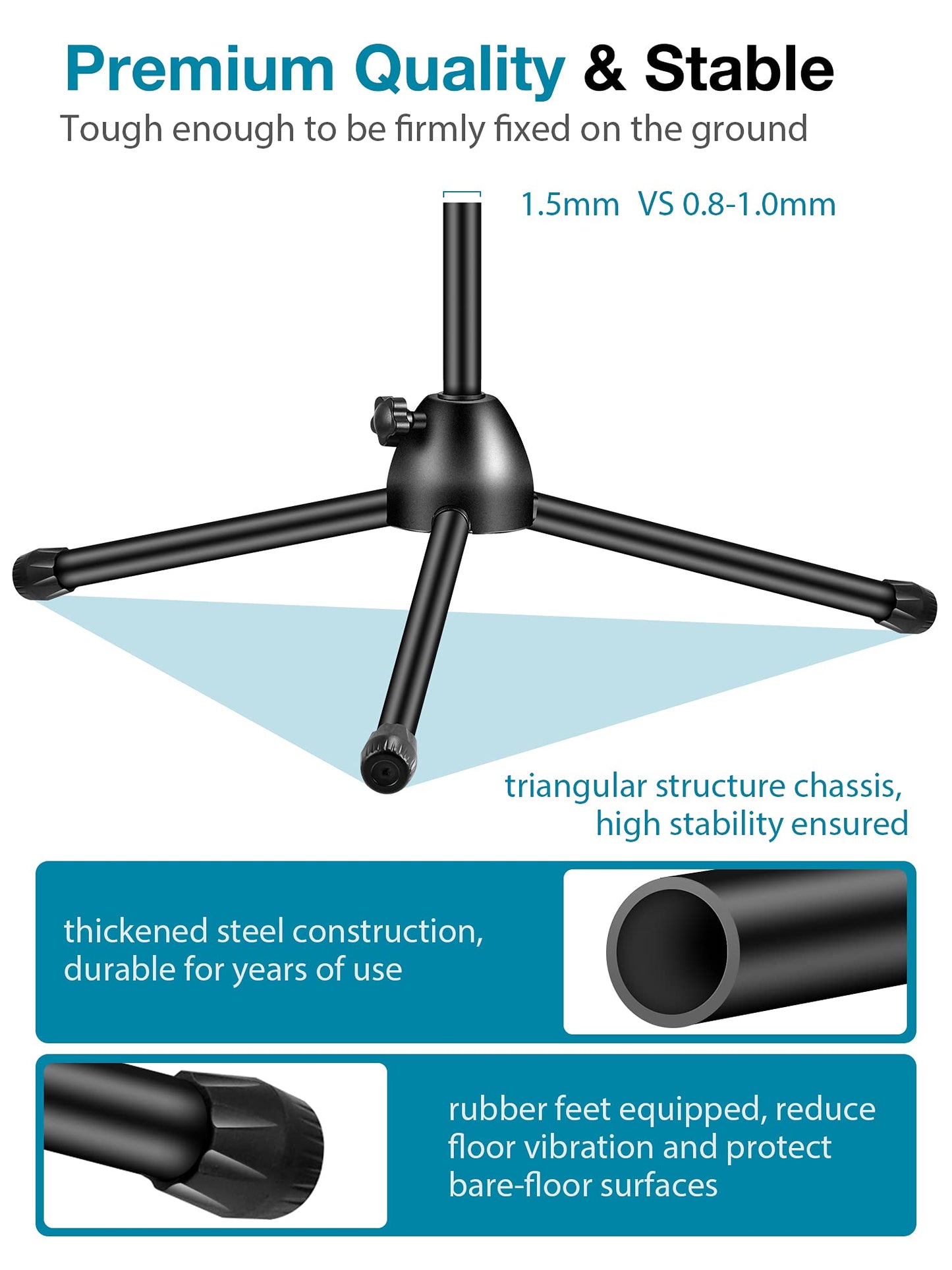 InnoGear Microphone Stand, Boom Arm Mic Stand Floor Detachable Height Adjustable Heavy Duty with Mic Clip Holder Metal Base for Blue Yeti HyperX