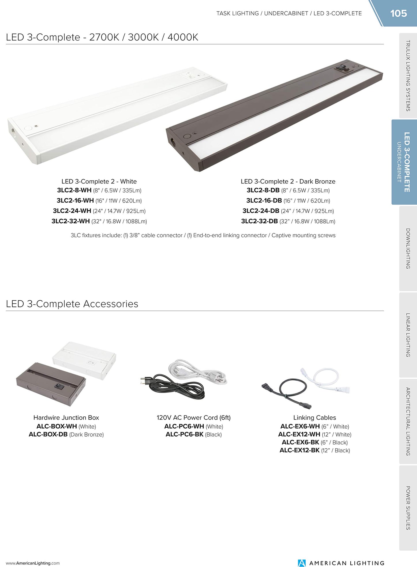 American Lighting 3LC-32-DB LED 3-Complete Dimmable Under Cabinet Fixture, Switchable Color Temperatures, 32-inch, Dark Bronze