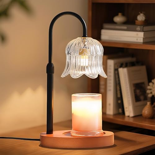 Candle Warmer Lamp with Timer: Adjustable Dimmable Height Adjustable - Flower Shape Wax Lamp Jar Candles Modern Home Decor Table Lights Glass