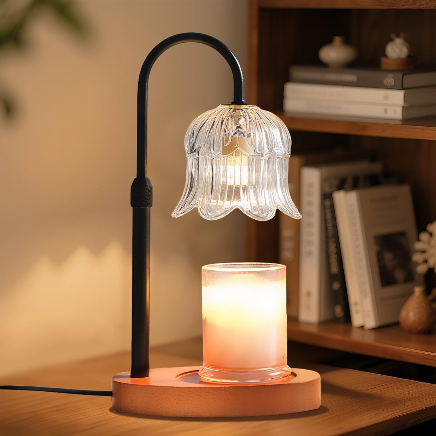 Candle Warmer Lamp with Timer: Adjustable Dimmable Height Adjustable - Flower Shape Wax Lamp Jar Candles Modern Home Decor Table Lights Glass