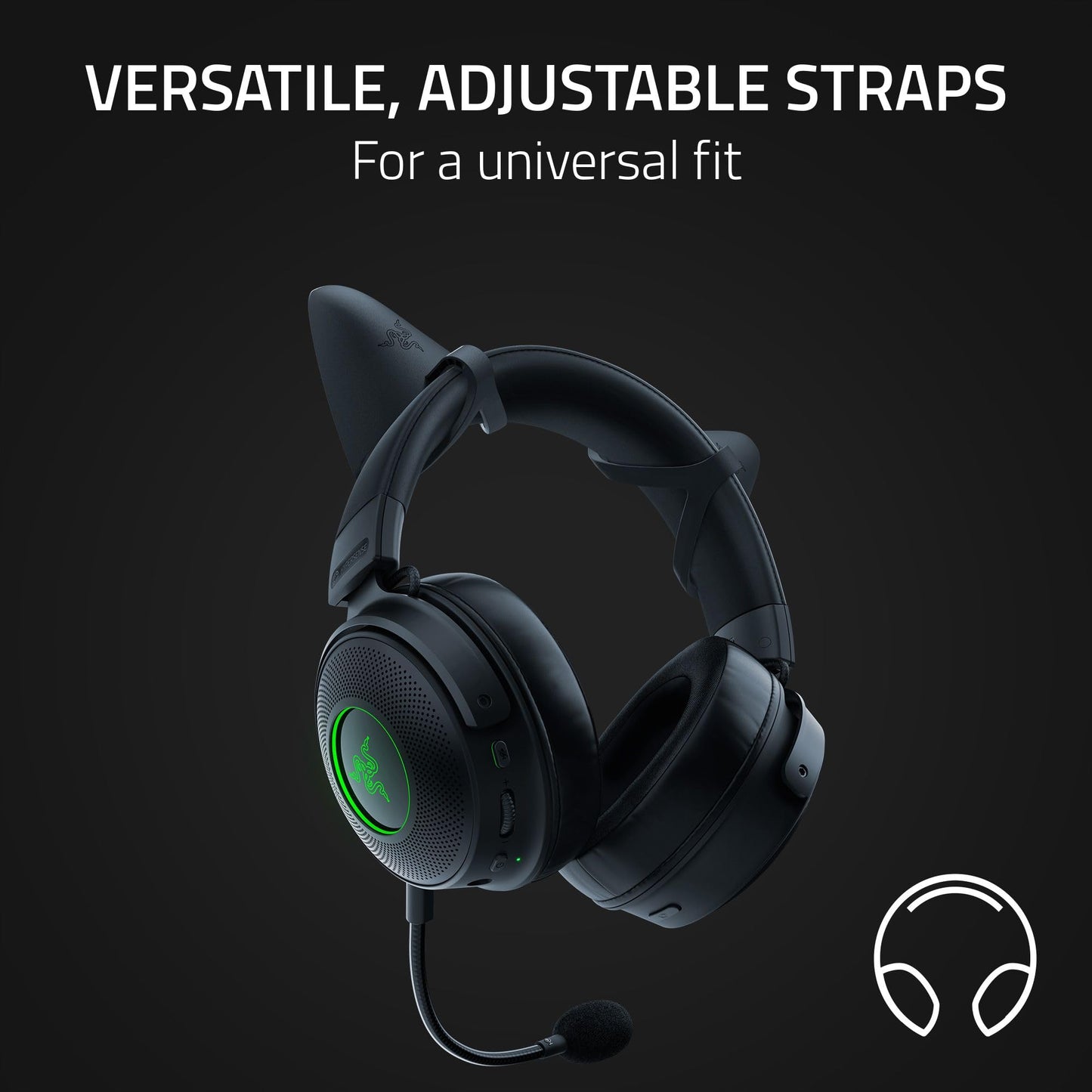 Razer Kitty Ears for Kraken Headsets: Compatible with Kraken 2019, Kraken TE Headsets - Adjustable Strraps - Water Resistant Construction - Green