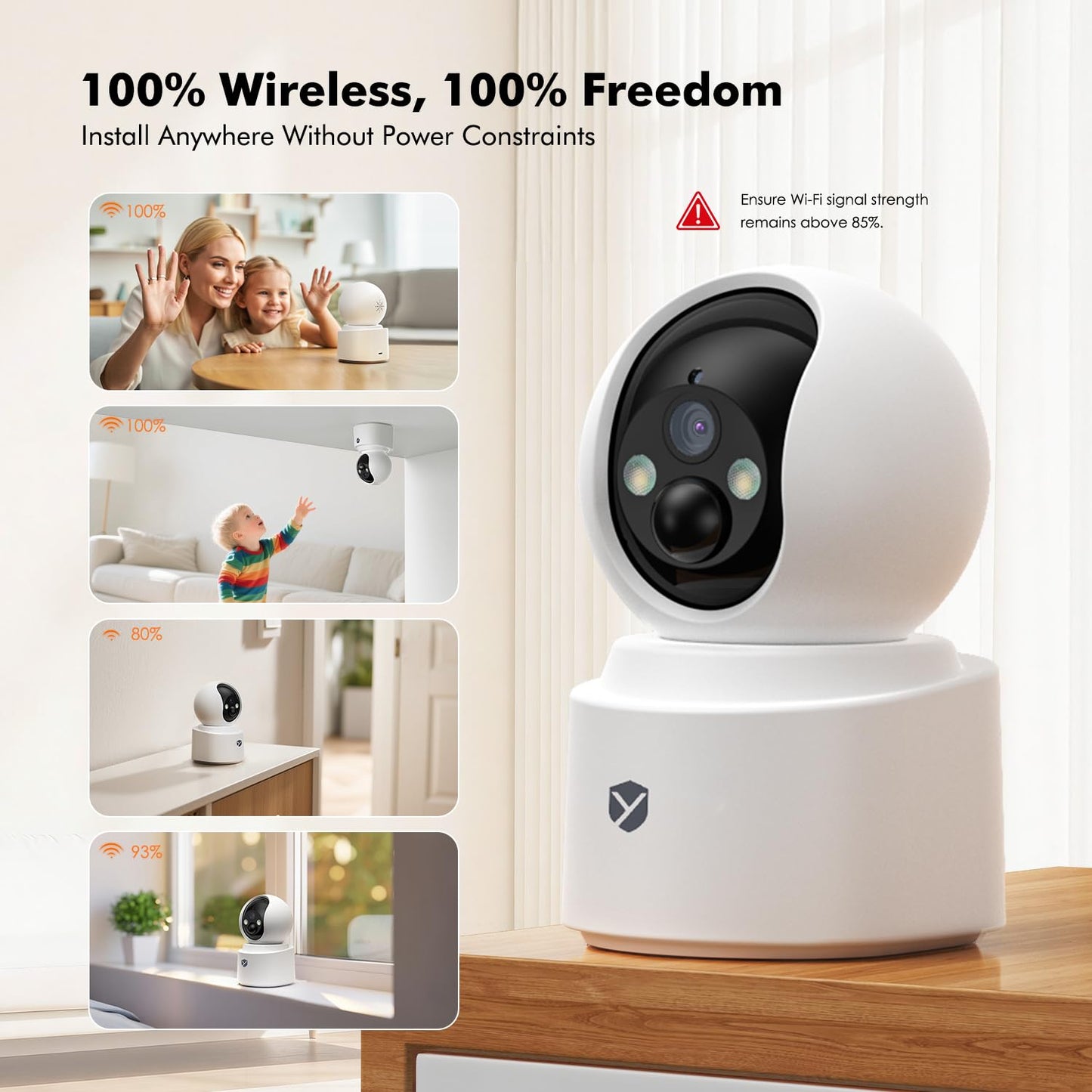 Battery Powered Indoor Camera Wireless for Home Monitoring, Rechargeable Pet Camera with 2-Way Audio, 360° PTZ, 2.5K Color Night Vision, Dual-Band