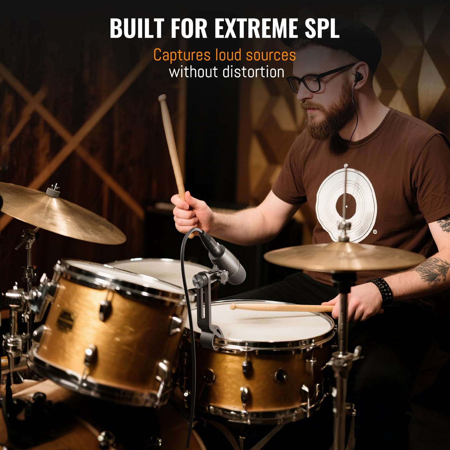 Phenyx Pro PDM34 Snare Drum Mic, Cardioid Dynamic Microphone with Clip-on Microphone Clamp, Integral Stand Mount, and Long-Lasting Metal Housing