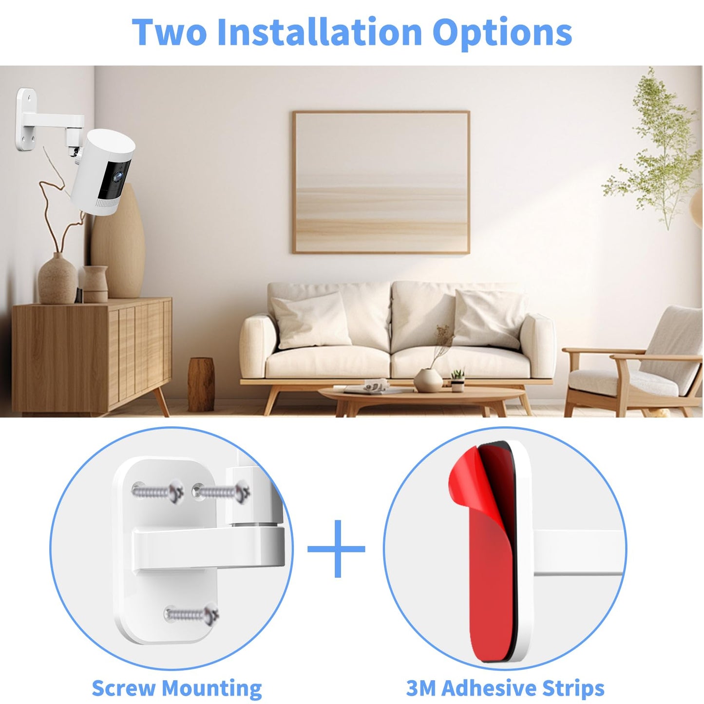 3 Pack Ring/Camera Mount: 360 Degree Adjustable Wall Mount for Stick Up Cam/Outdoor Cam Plus, 2 Ways Installation - Strong Adhesive & Screw, Fit