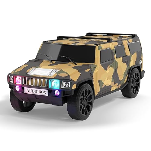 Audiobox Bluetooth Truck Speaker - Portable Hummer-Style Car Speaker with Moving Wheels, LED Headlights & Taillights, FM Radio, USB, TF, AUX Inputs