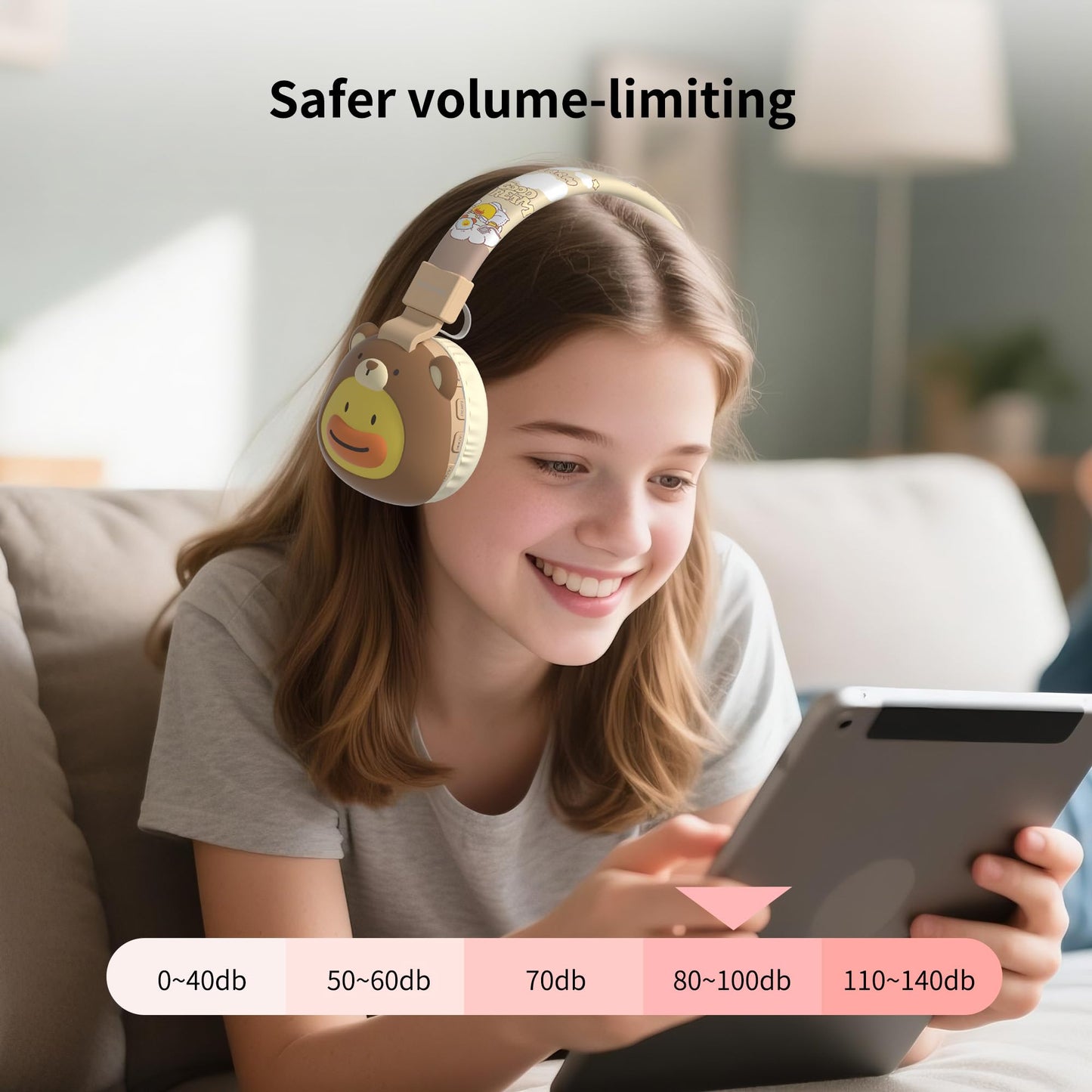 YLFASHION Kids Bluetooth Headphones, 85dB Volume Limit, Ultra-Soft Over-Ear, Built-in Mic, Foldable,Cartoon Animal Design, Suitable for School…