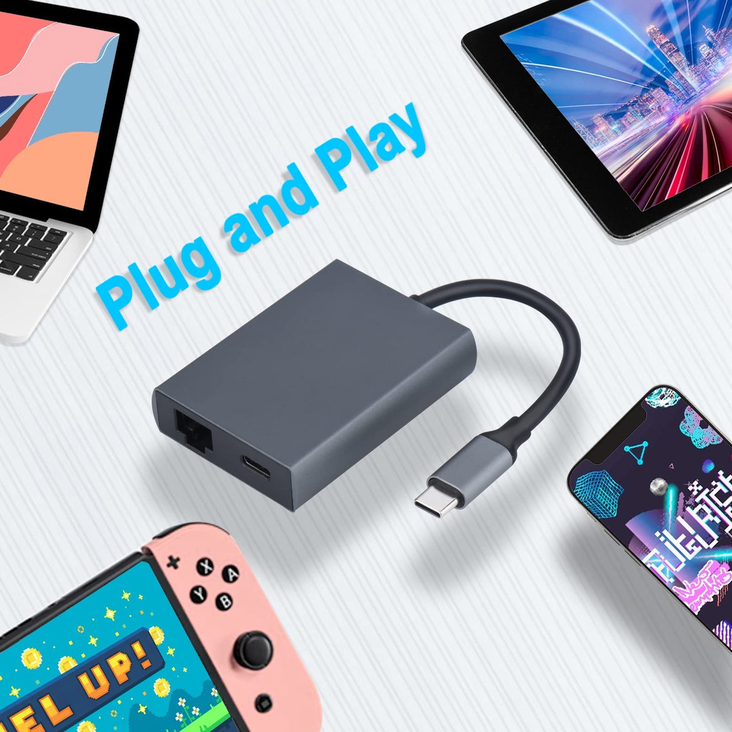 USB C to Ethernet Adapter with Charging for iPhone 15 Pro/Max/Plus, MacBook Pro/Air, iPad Pro, Samsung and More - USB Network Adapter