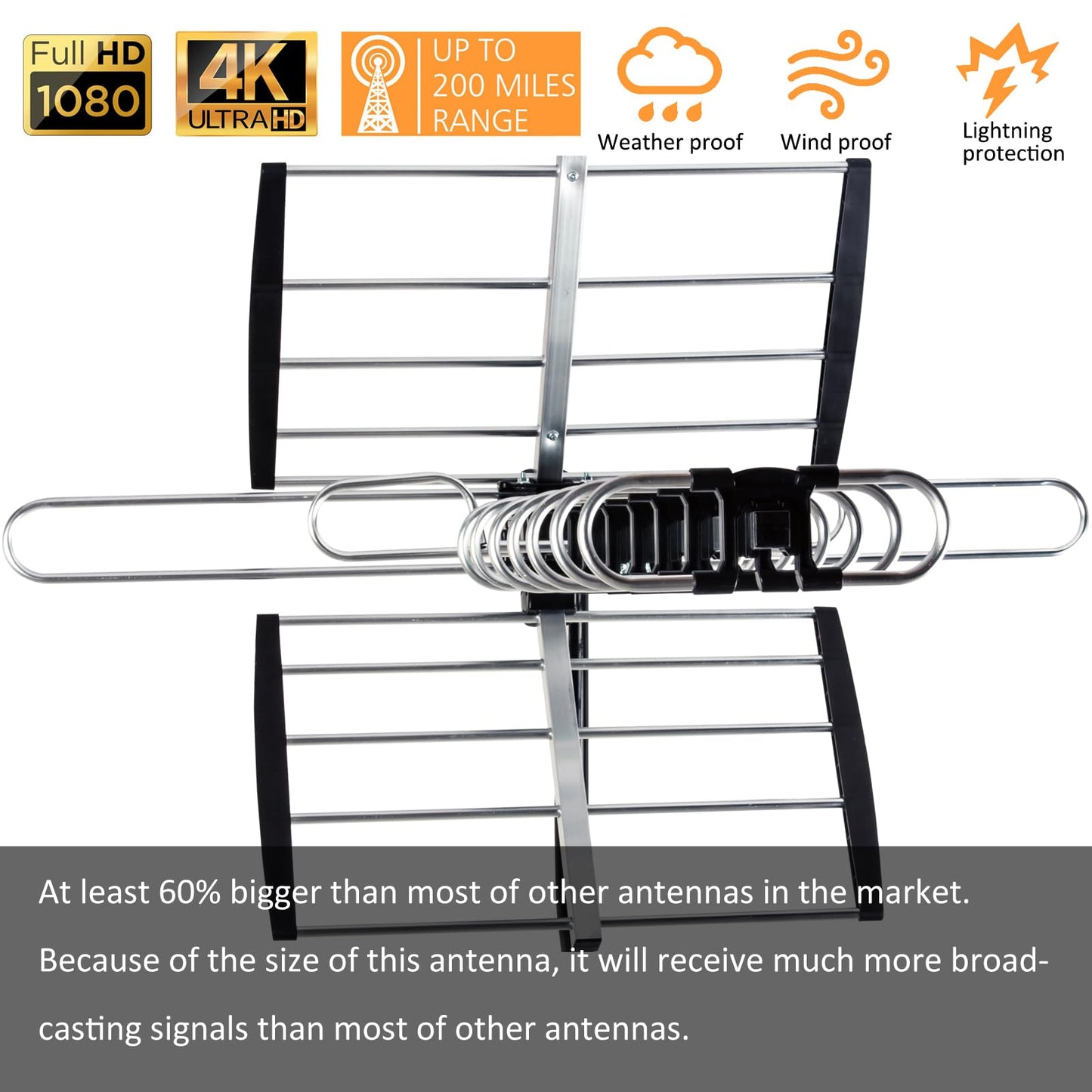 Five Star Outdoor HDTV Antenna up to 200 Mile Long Range, Attic or Roof Mount TV Antenna, Long Range Digital OTA Antenna for 4K 1080P VHF UHF Supports