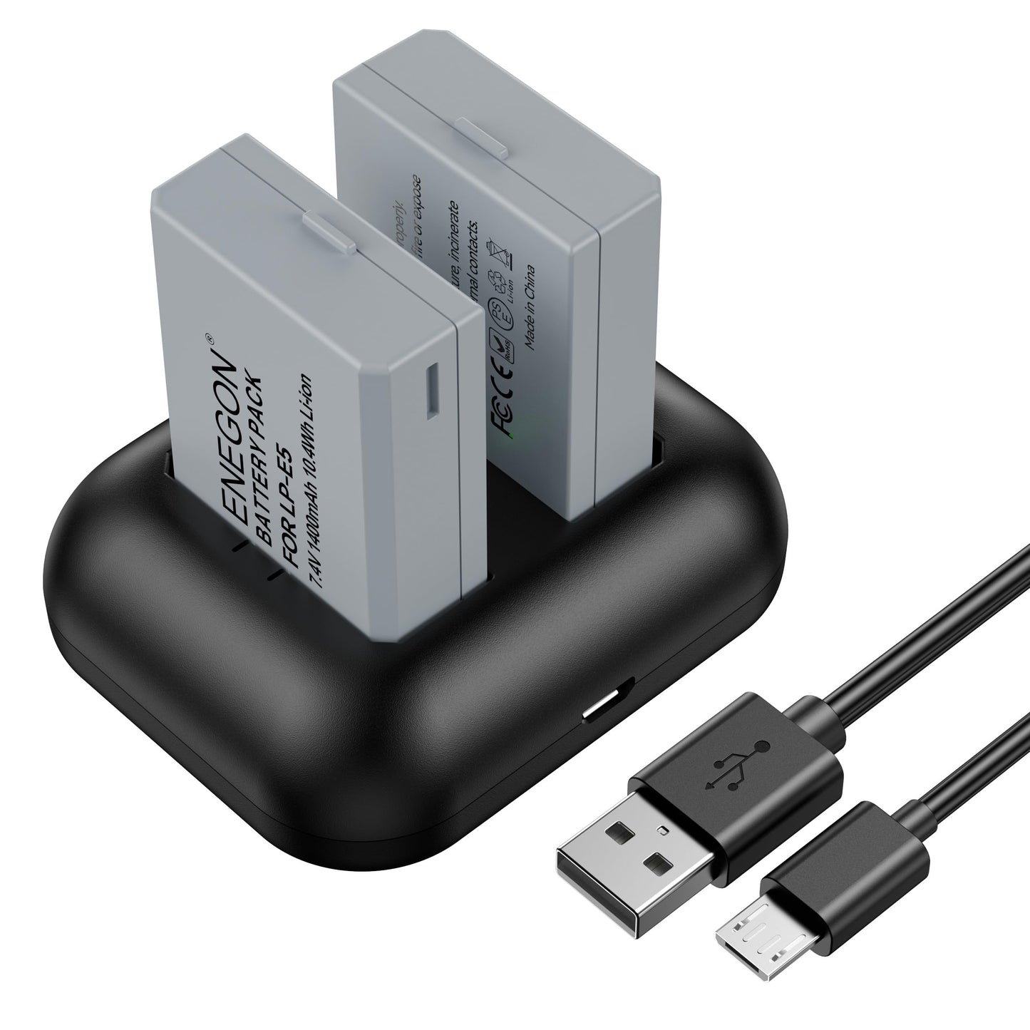 ENEGON LP-E5 Replacement Battery (2-Pack) and Rapid Dual Charger for Canon LP-E5 and Canon EOS Rebel XS, Rebel T1i, Rebel XSi, 1000D, 500D, 450D, Kiss
