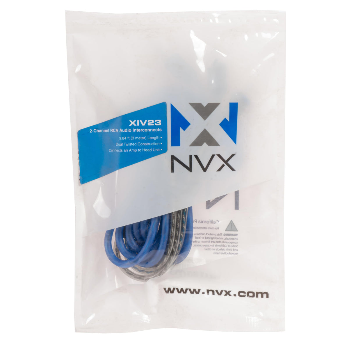 NVX® XIV23 9.84 ft (3 Meter) Oxygen Free Copper 2-Channel Twisted Pair V-Series Car Audio RCA Audio Interconnect Cable with Shielded Noise Reduction and Split-tip Silver-Plated Ends