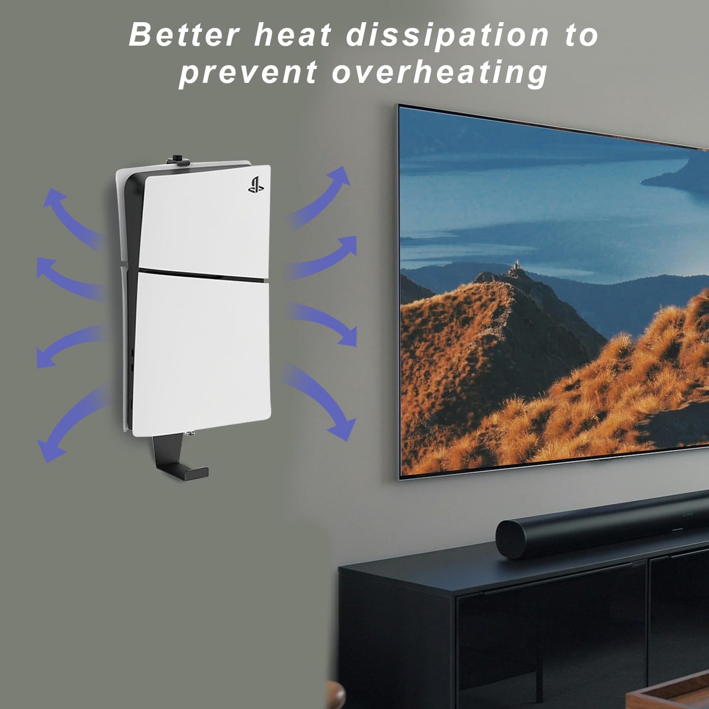 AEWOTING PS5 Wall Mount, Heavy-Duty Steel Mount Kit for Protection & Cooling with 2 Controller Holder and Headset Holder,Compatible with All PS5