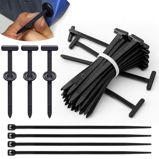 200 PCS Grip Auto Zip Tie Buckles, Nylon Universal Cable Tie Buckle, T Car Zip Tie Clips, Self-Locking UV-Resistant Fasteners for Car Daily Repair