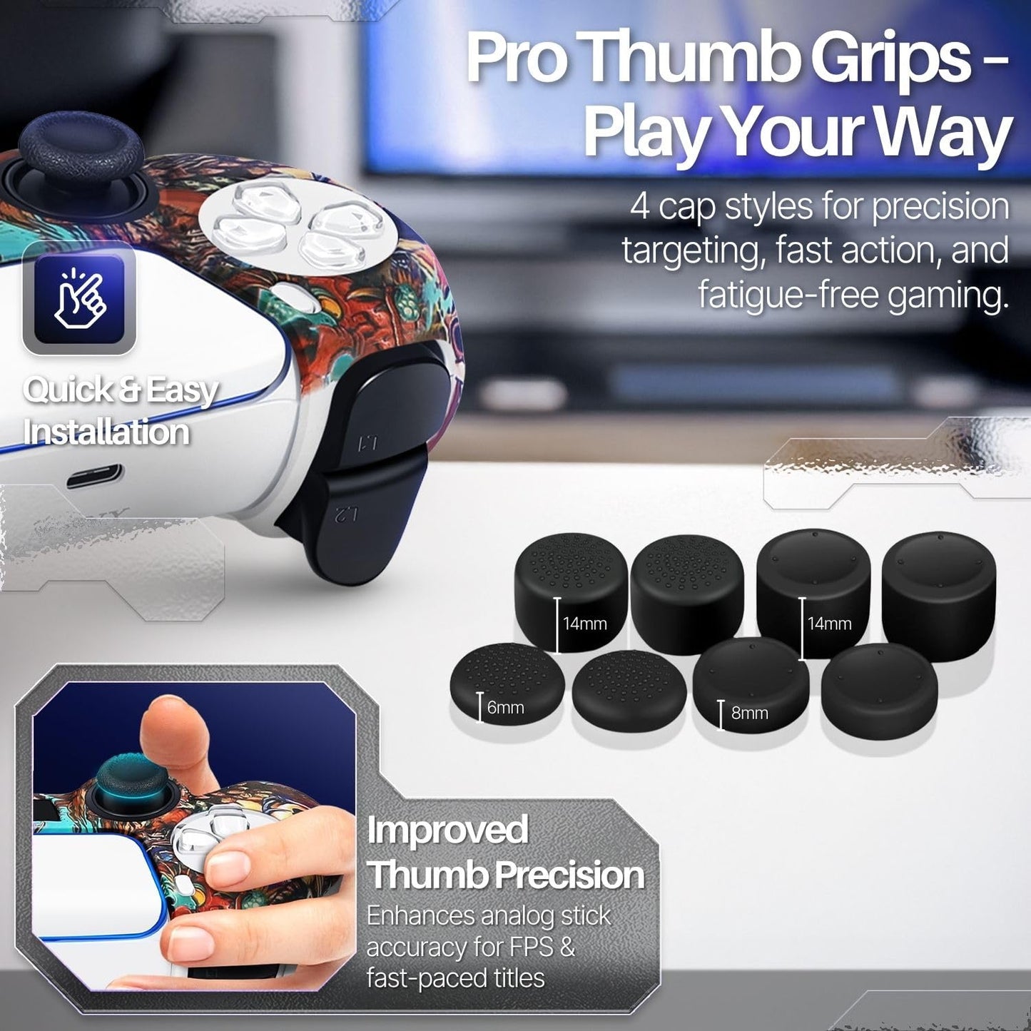 TNP Silicone Case Cover for PS5 Controller - Anti-Slip Silicone Skin Sleeve with 8 Thumb Grips for DualSense Controller - Ergonomic Textured Grip
