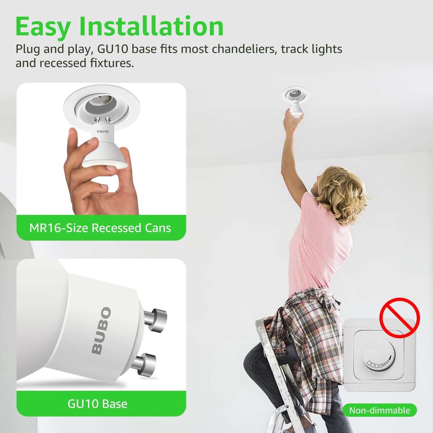 BUBO GU10 LED Bulb 6W Equivalent 50W, 2700K Soft White 650 Lumens, Non-Dimmable GU10 Bulb Replacement for Track Lighting, MR16 LED Bulb for Kitchen
