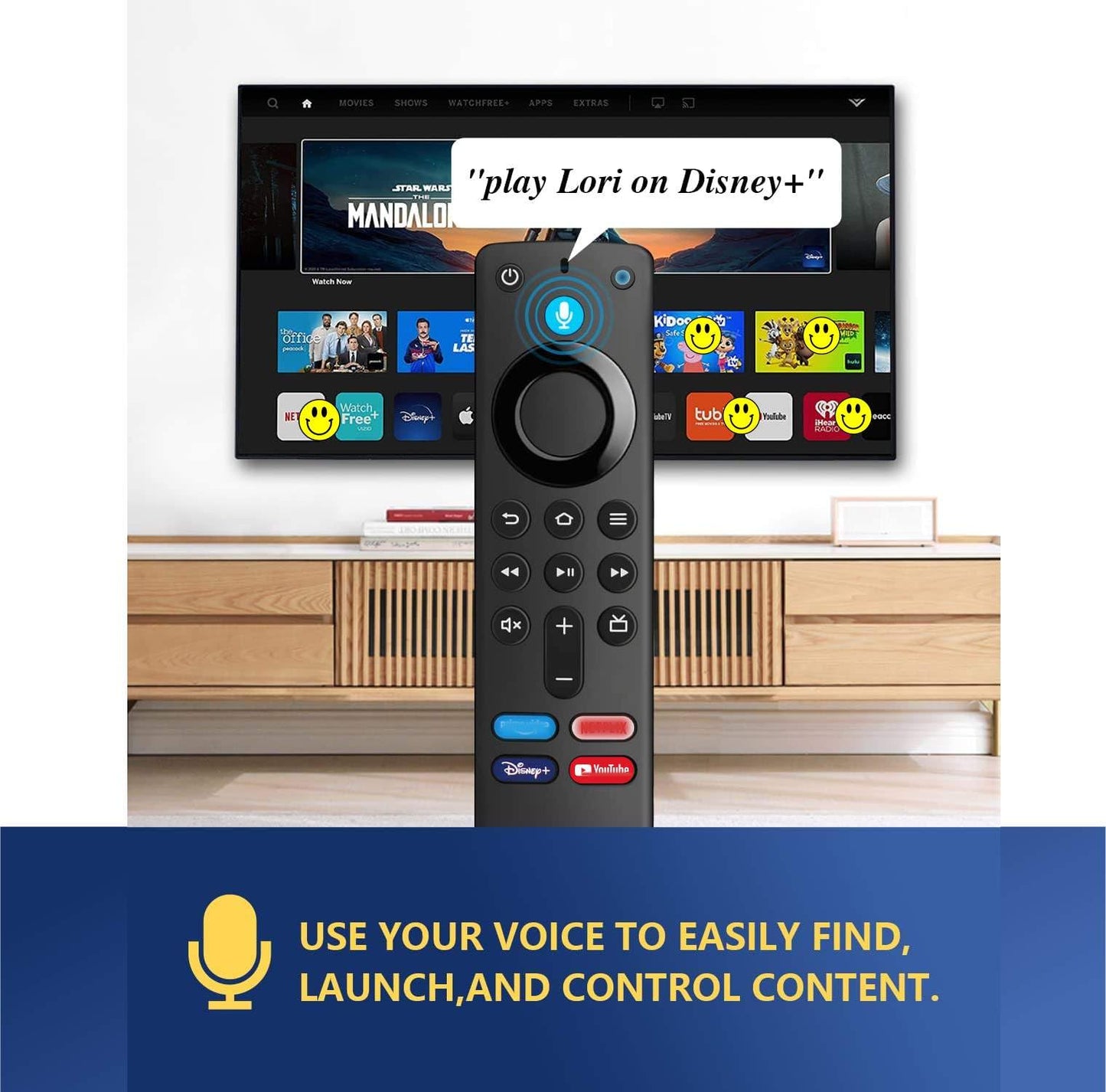 Replacement for Fire Stick Remote, firestick Remote, w/YouTube, Disney Shortcuts, for Amazon Cube, Echo Show, 1 Year Warranty