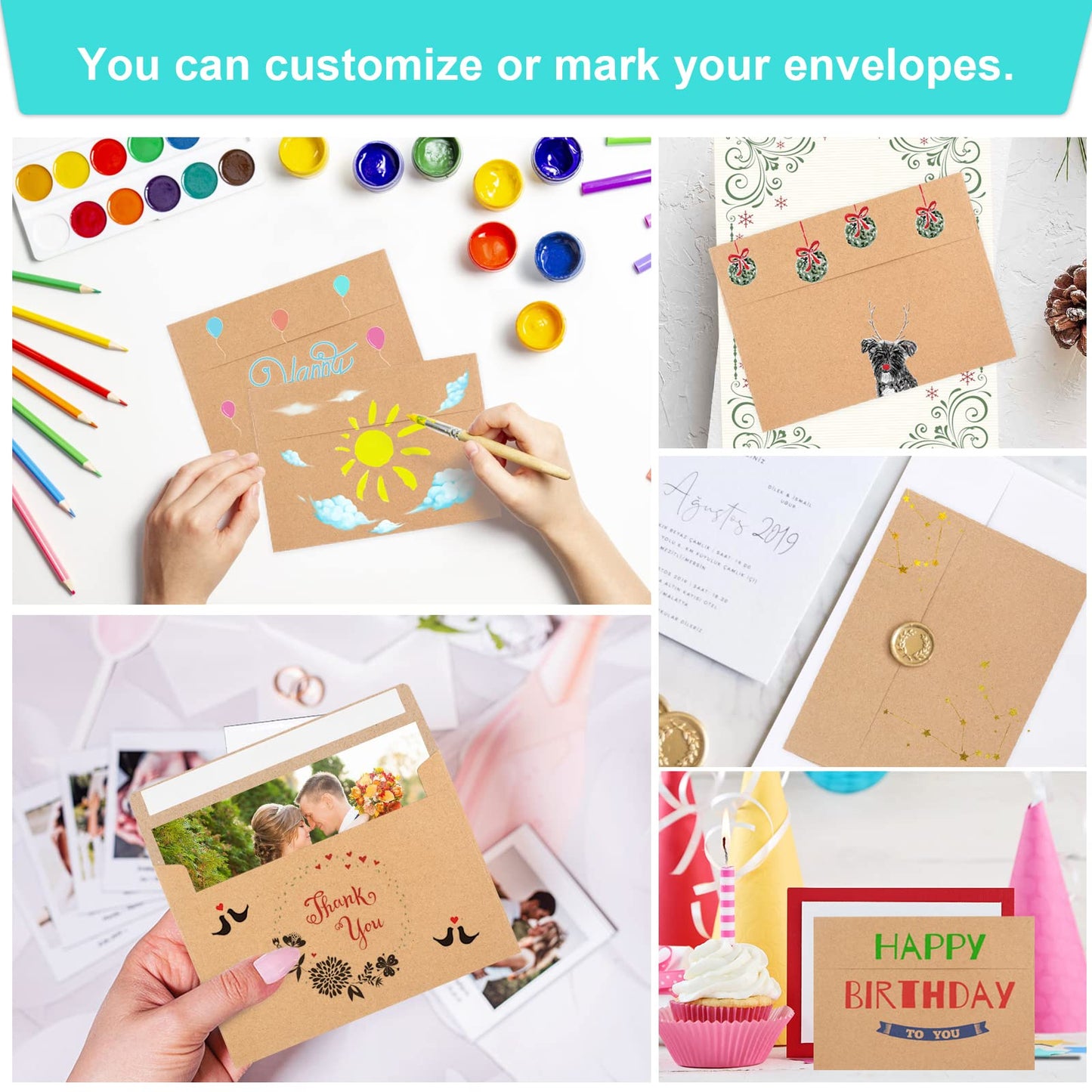 70 Packs A2 Invitation Envelopes, Brown Kraft Envelopes, Envelopes for 4.5x5.5 Cards, Envelopes for Invitations, Envelopes Self Seal for Photos RSVP
