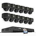 PANOOB 16 Channel Security Camera System, 12PCS 5MP Wired IK10 Vandal Dome PoE Camera Outdoor, Human Detection, Built-in Mic, Remote Access, 4K 16CH