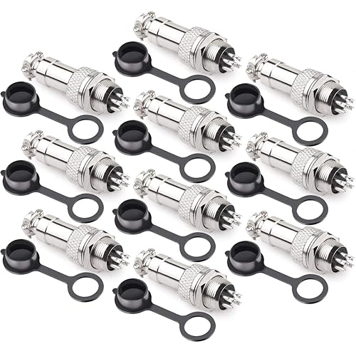DIYhz GX16 6 Pins Panel Metal Mount Circular Metal Aviation Connector Adapter Male Female Plug Socket with Waterproof Cap (10 Pcs)