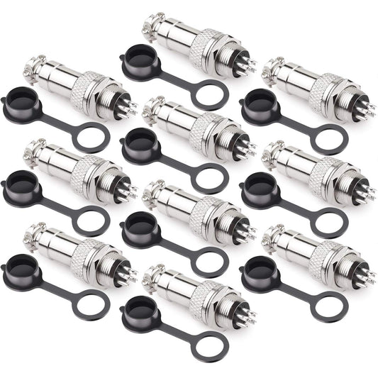 DIYhz GX16 6 Pins Panel Metal Mount Circular Metal Aviation Connector Adapter Male Female Plug Socket with Waterproof Cap (10 Pcs)