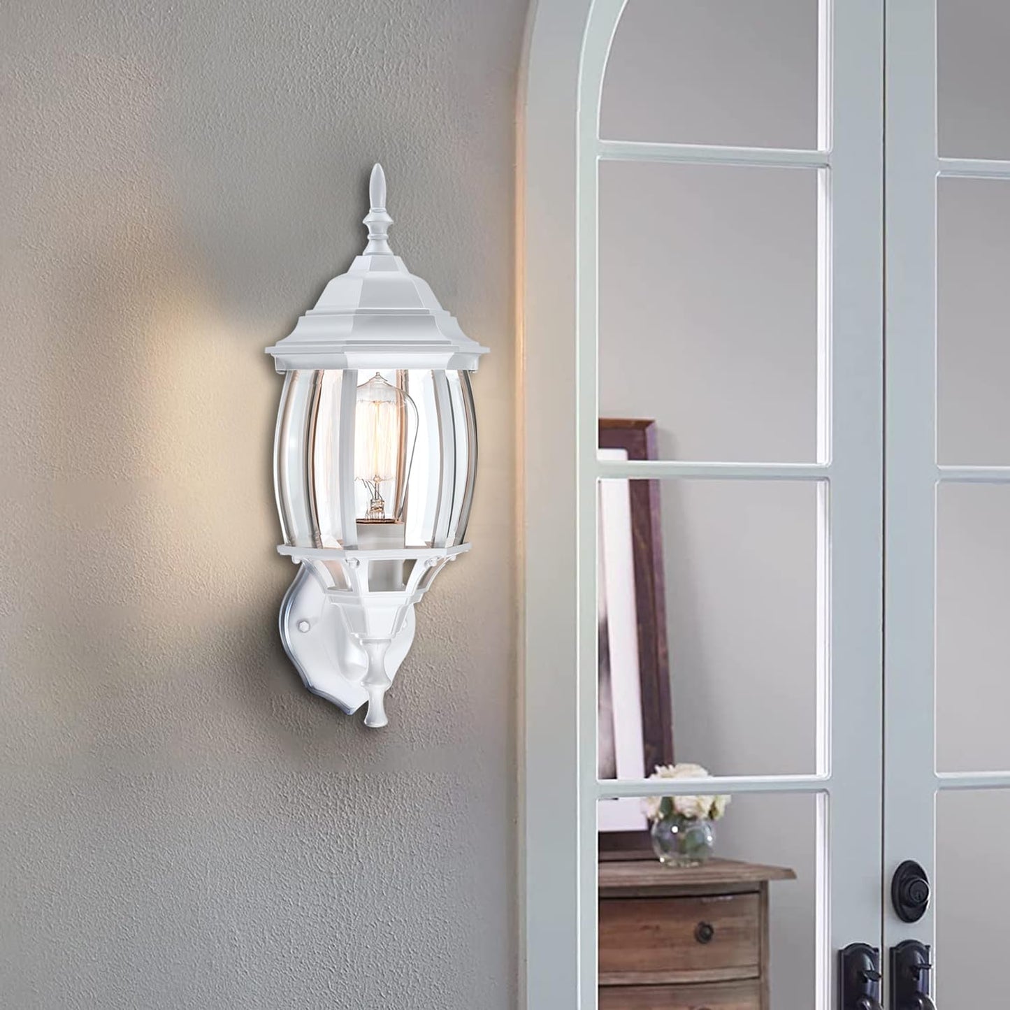 Faymart lighting 2 Pack White Porch Light - Outdoor Wall Sconce 16.8in White Outdoor Light Fixture for House Garage Metal and Glass Exterior Wall
