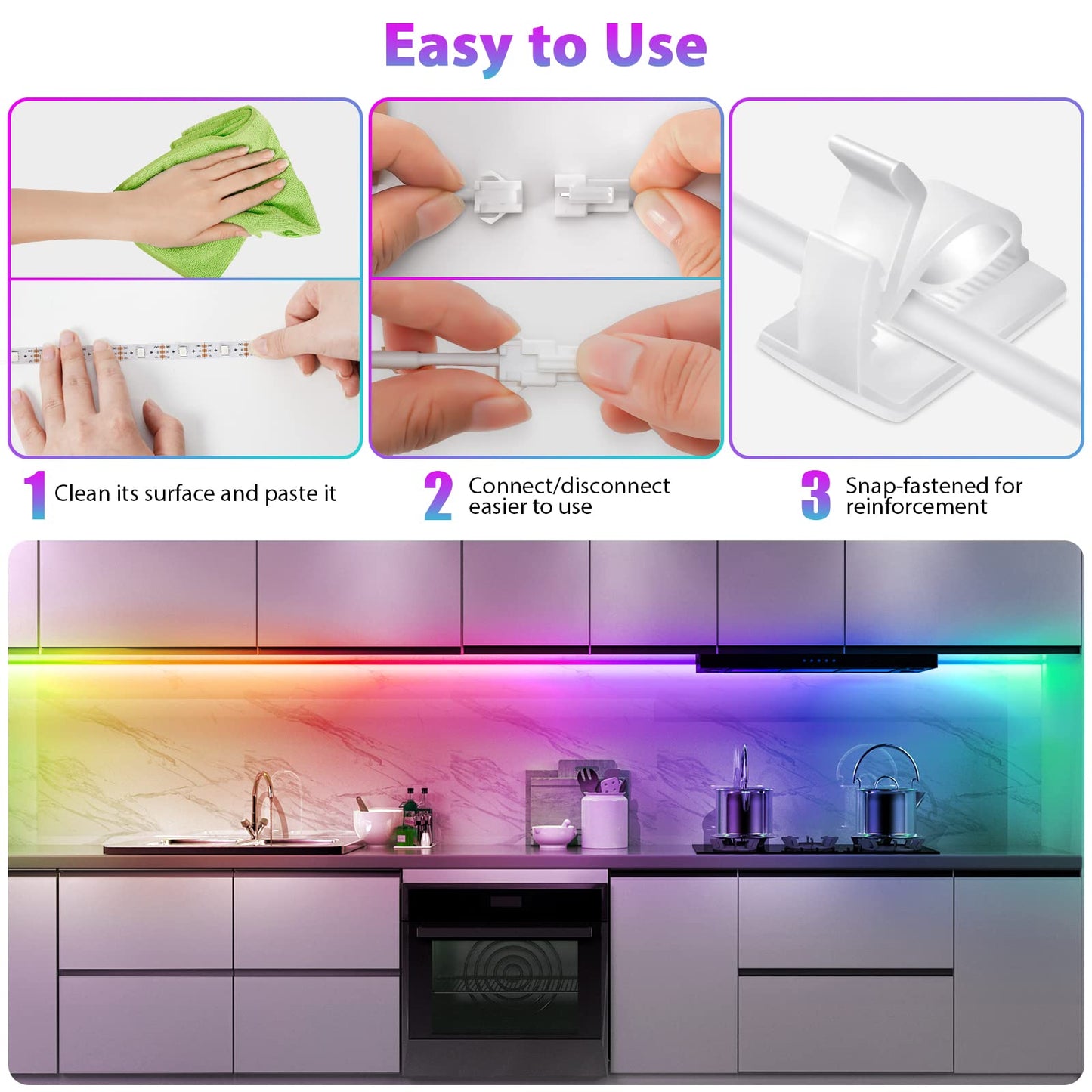 6Pcs Under Cabinet Lights Kit,Music Sync Color Changing LED Lights with RF Remote and APP,Dimmable Flexible Cabinet Lights,5V USB Under Cabinet LED