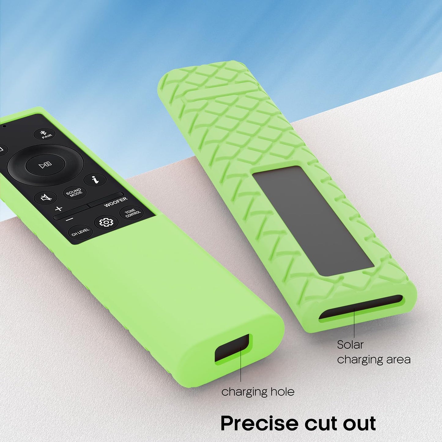 JCMOYUTY AH81-15047A Remote Cover for Samsung Soundbar HW-Q60C HW-B650 HW-C450 HW-Q60B AH81-15439A Q990C Remote Case Silicone Protector Green Glow in