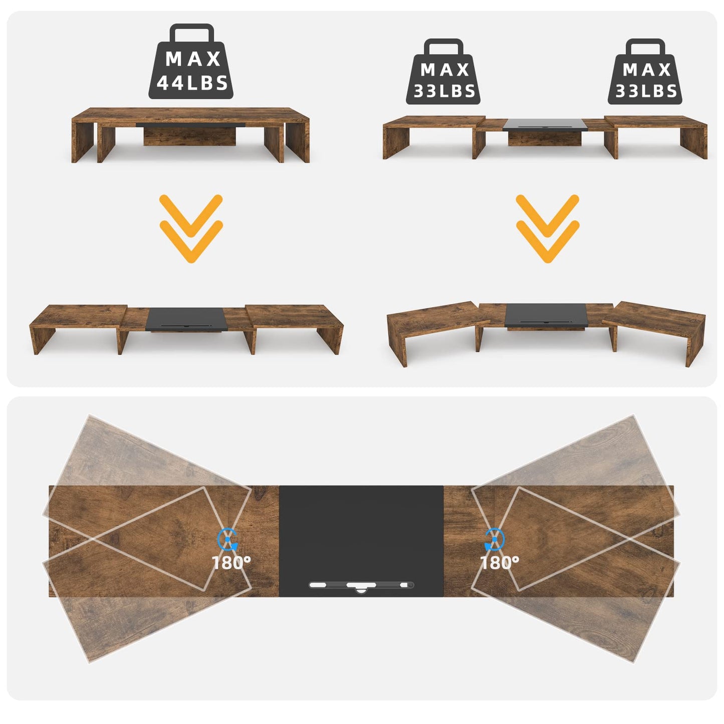 WESTREE Triple Dual Monitor Stand Riser, Extra Long Monitor Stand for 1~2~3 Monitors, Monitor Stand with Length and Angle Adjustable, 3 Shelf Desktop