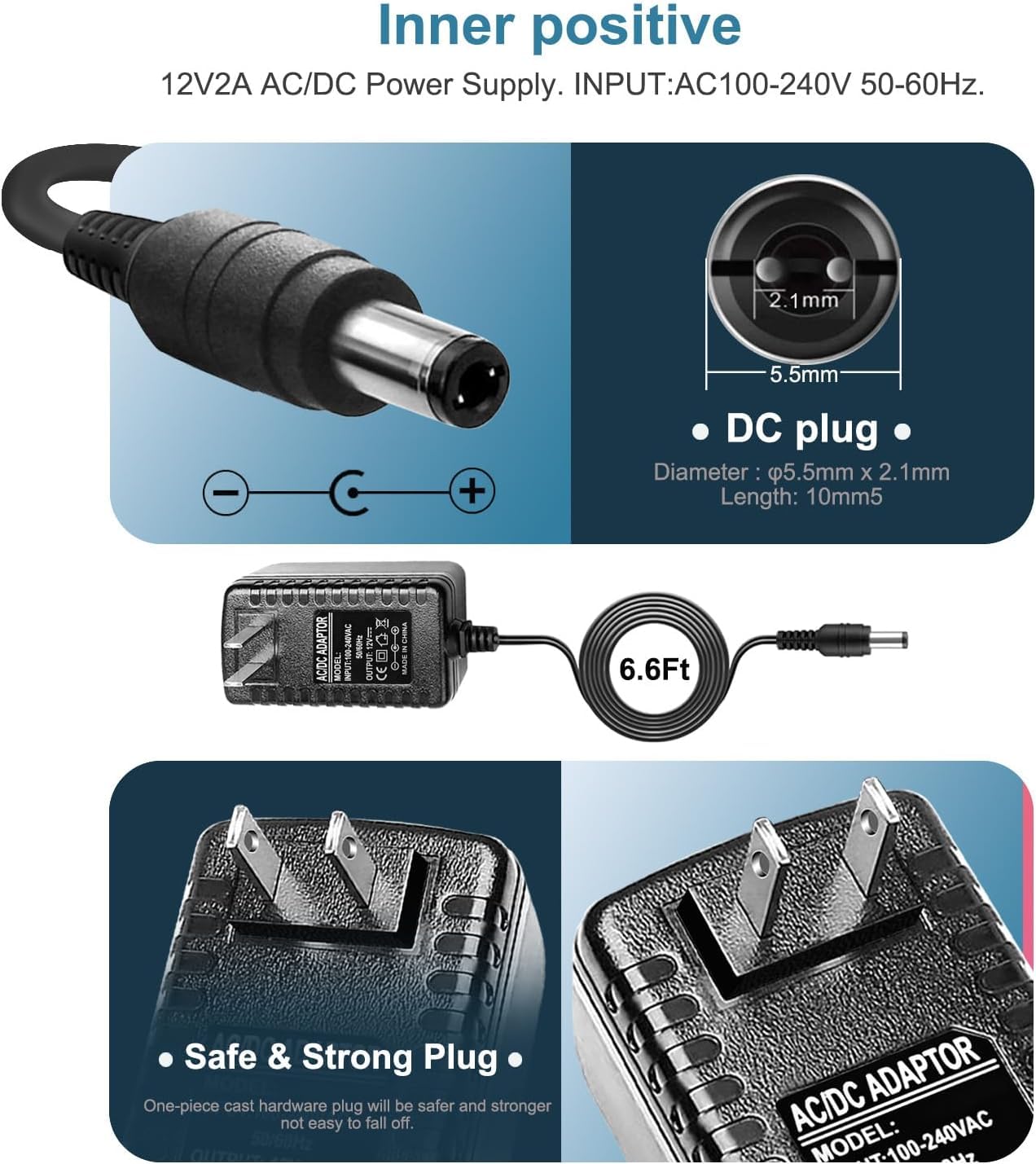 12V 2A Power Cord Adapter Compatible with Fenchilin Hollywood Vanity Makeup Mirror Light Bulbs, Hollywood Vanity Mirror Power Cable for Makeup Light…