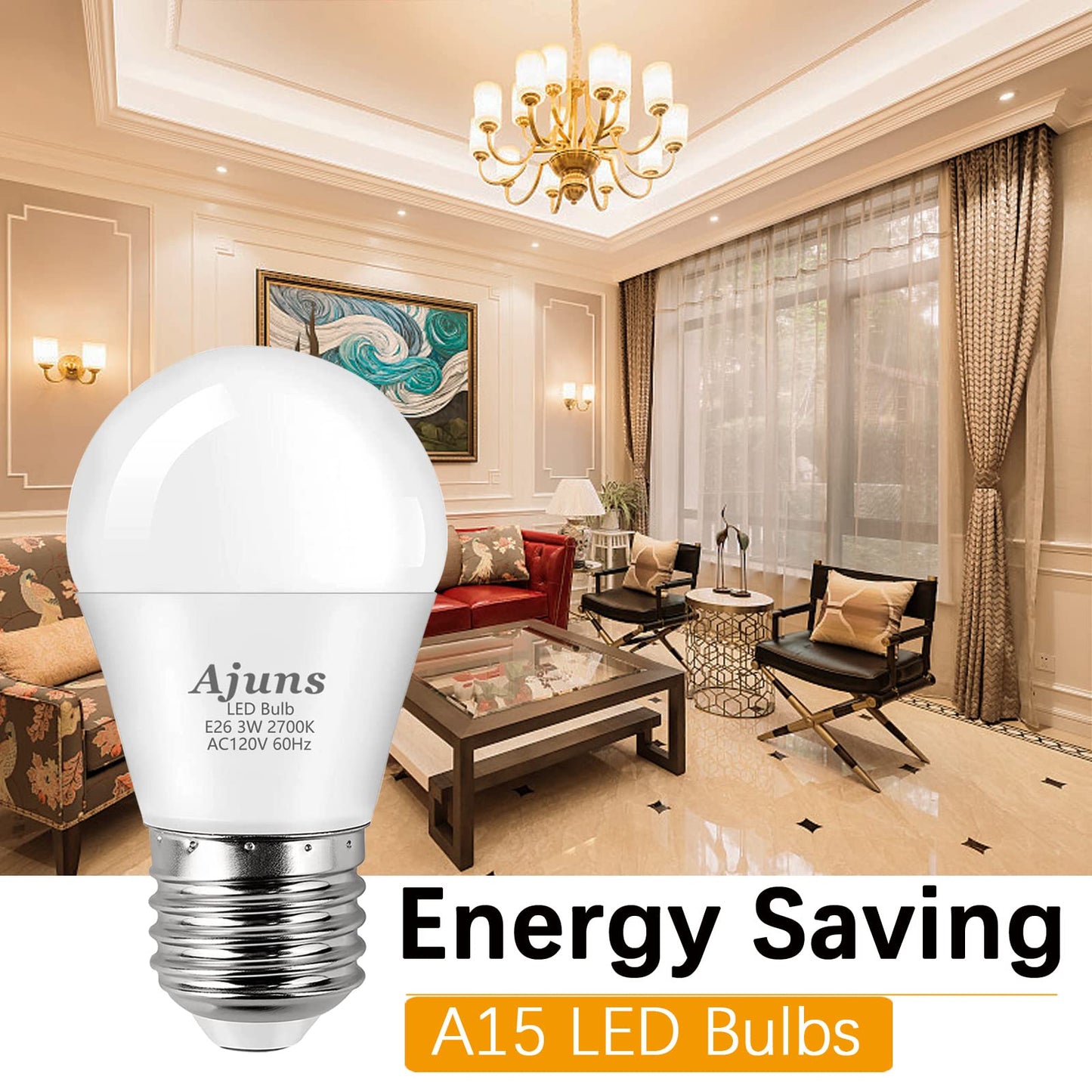 Ajuns LED 3W 25 Watt Light Bulbs Equivalent, 120V Ceiling Fan Light Table Lamp Bulb Warm White 2700K LED Energy Saving Light E26 Base, Suitable