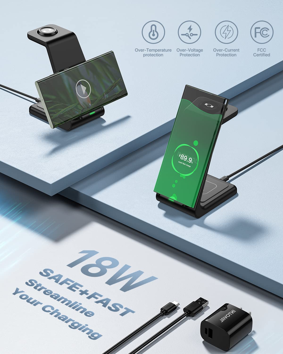 Intoval Wireless Charger,Wireless Charging Station for Samsung Galaxy Phone/Watch/Buds,fit for Galaxy S25/S24/S23/S22,Note20/10/Z Fold/FLI,Watch