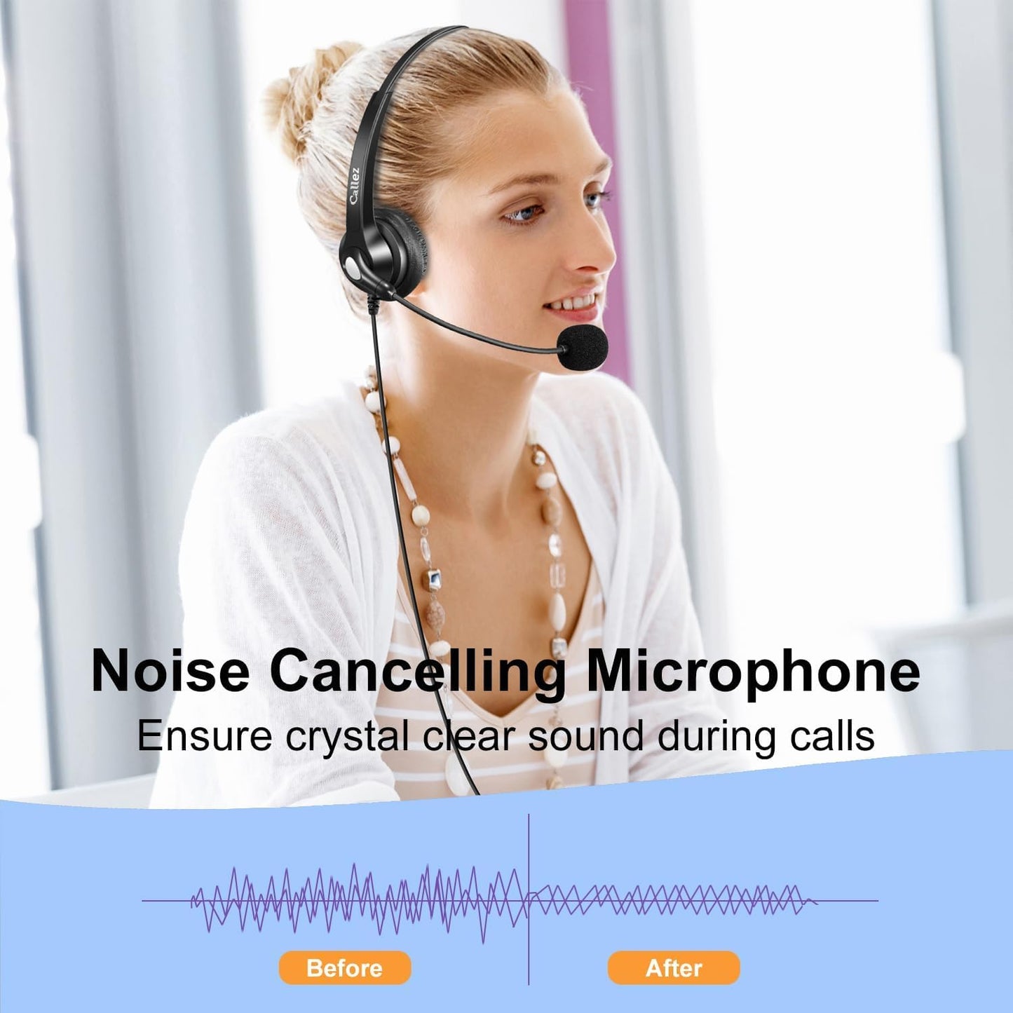 Callez Office Phone Headset with Microphone Noise Cancelling, RJ9 Telephone Headsets Compatible with Yealink VoIP Phone T46S T48S T42S T23G T27G T29G