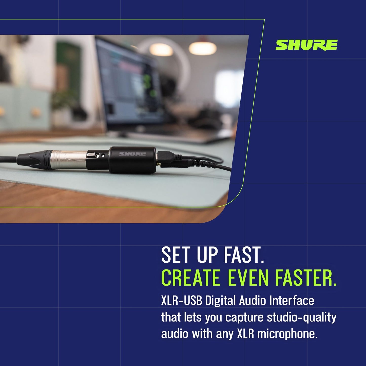 Shure MVX2U Gen 2 XLR-to-USB-C Digital Audio Interface, Apple MFi Certified, Portable Setup for Audio Processing, Noise-Free Recording Between XLR and