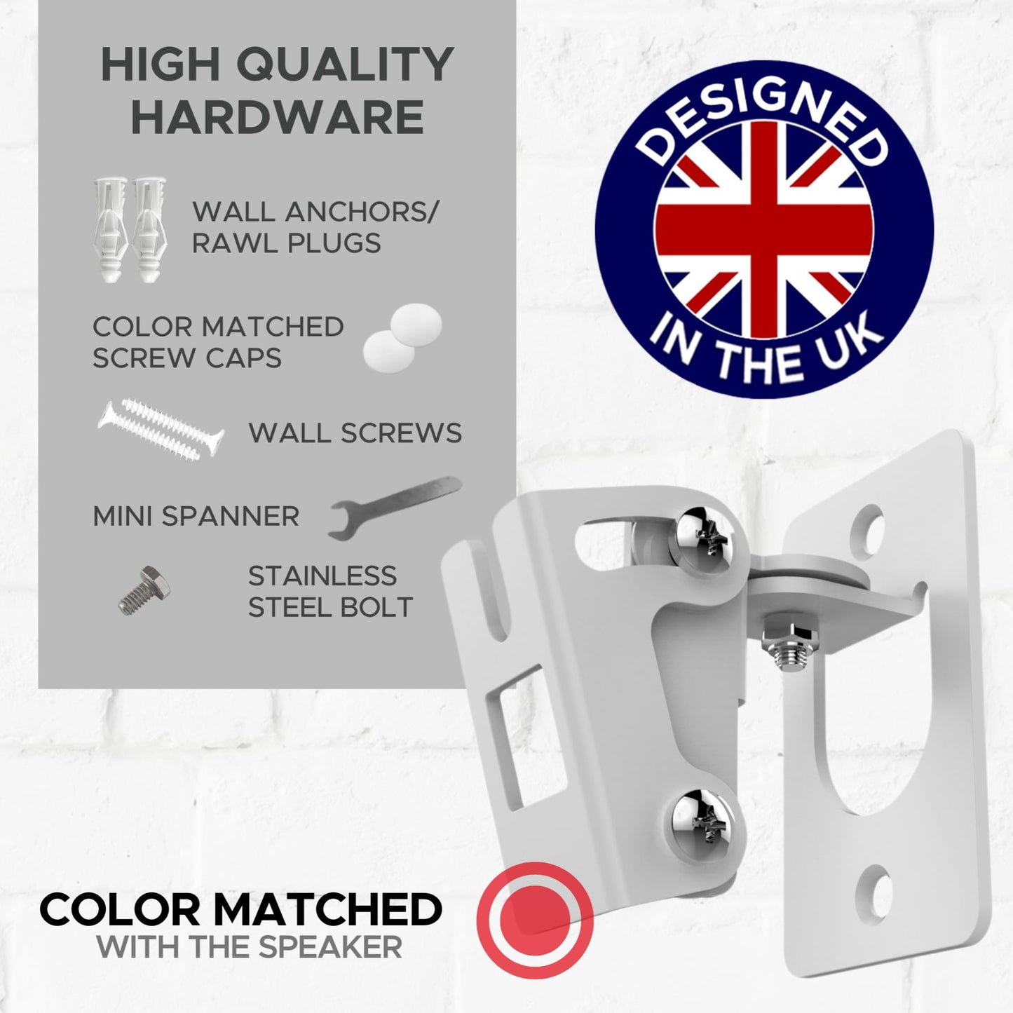 Sound Bass Play 1 Wall Mount, White, Pair, Compatible with Sonos Play:1 Only, Twin Pack, Adjustable Swivel & Tilt Mechanism, 2 Mounting Brackets
