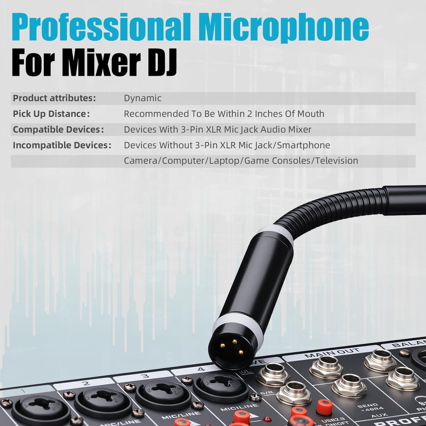 Dynamic Gooseneck Microphone, Professional XLR Wired Dynamic Microphone With 360-Degree Rotation And Flexibility. DJ Microphone Suitable For Audio