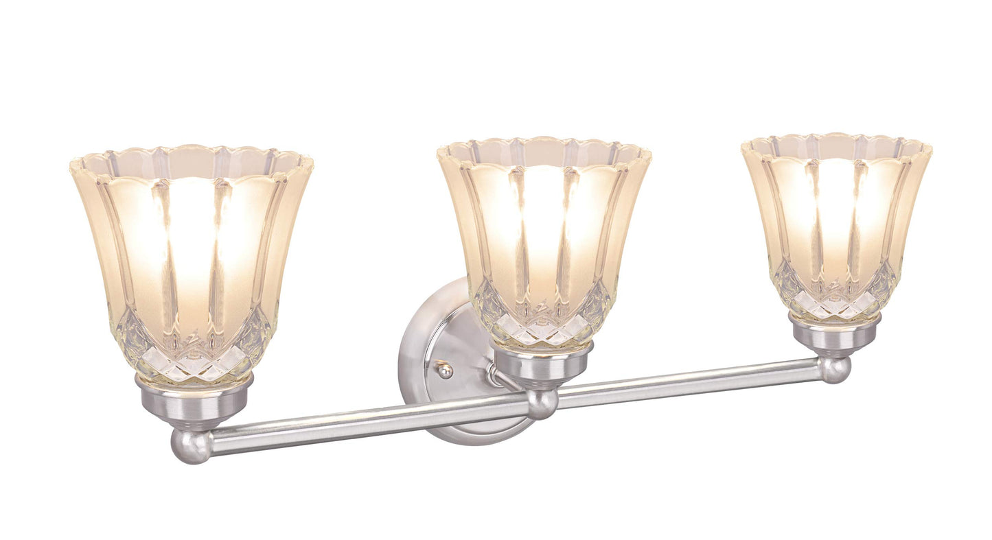 Aspen Creative 62172-1A, Three-Light Metal Bathroom Vanity Wall Light Fixture, 22" Wide, Transitional Design in Satin Nickel