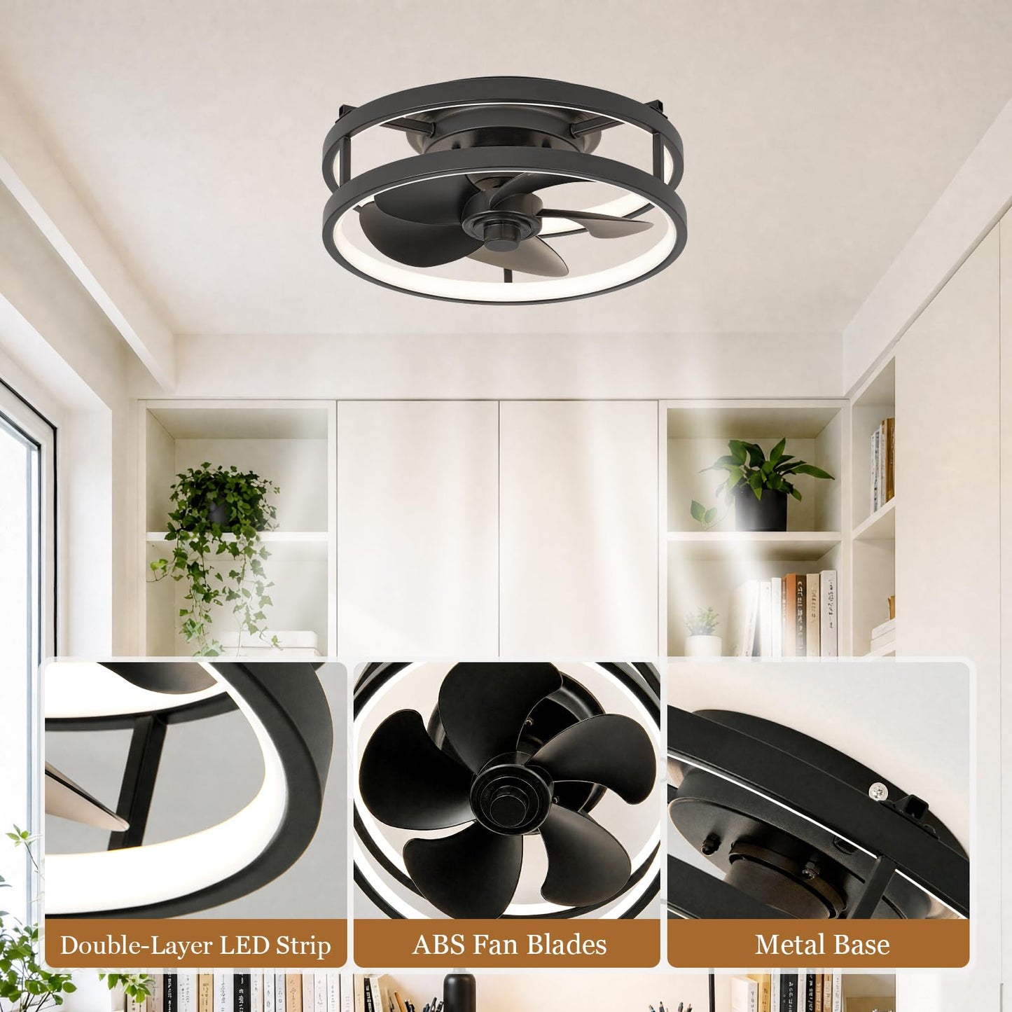 chunnwin Small Ceiling Fans with Lights 13 inch Black