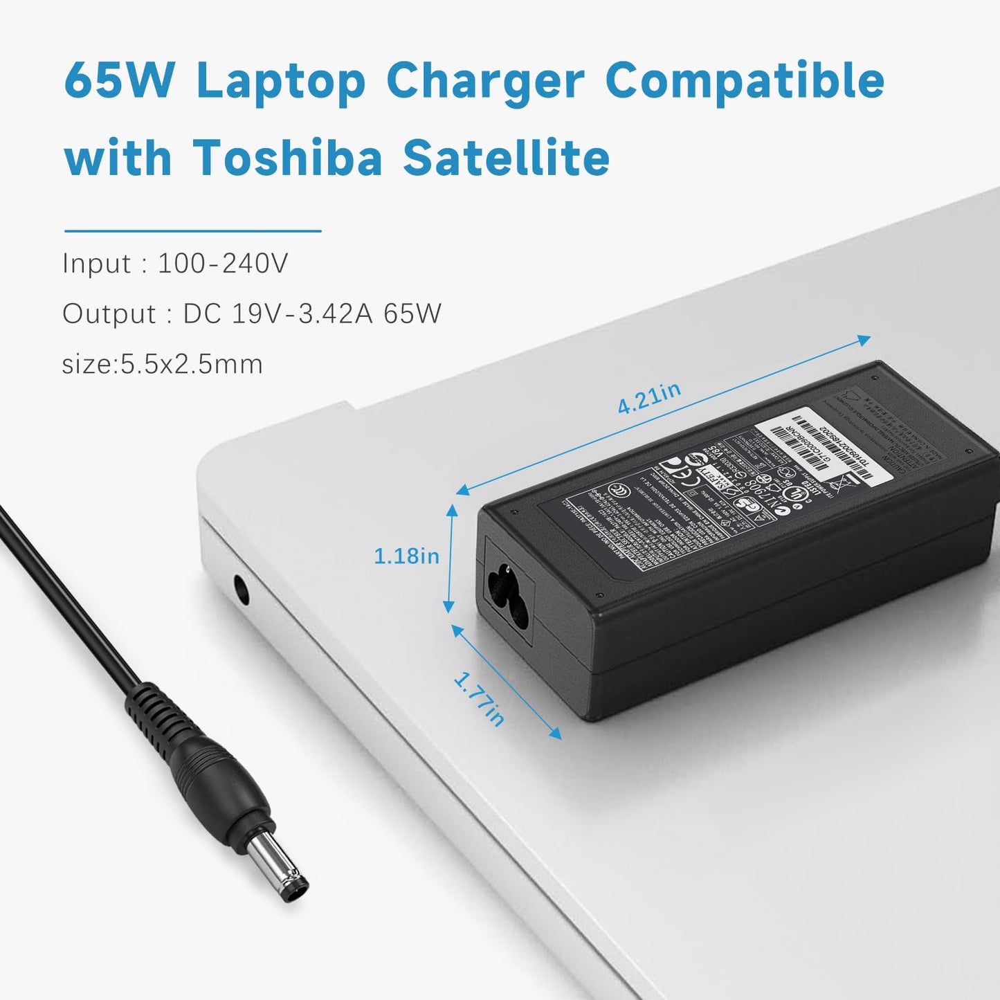 HHZ 65W Laptop Charger Compatible with Toshiba Satellite C55 C55D C55T C655 C655D C675 C855 C855D,19V 3.42A Power Supply Compatible with Toshiba L55…