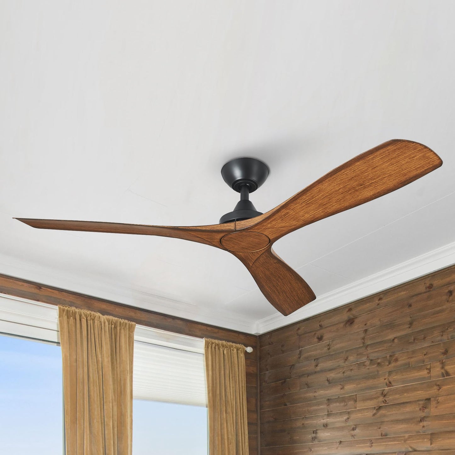 Vaczon 52 Inch Ceiling Fans No Lights, Ceiling Fan without Light and Remote for Modern Country Indoor or Covered Outdoor High CFM Black Ceiling Fan No