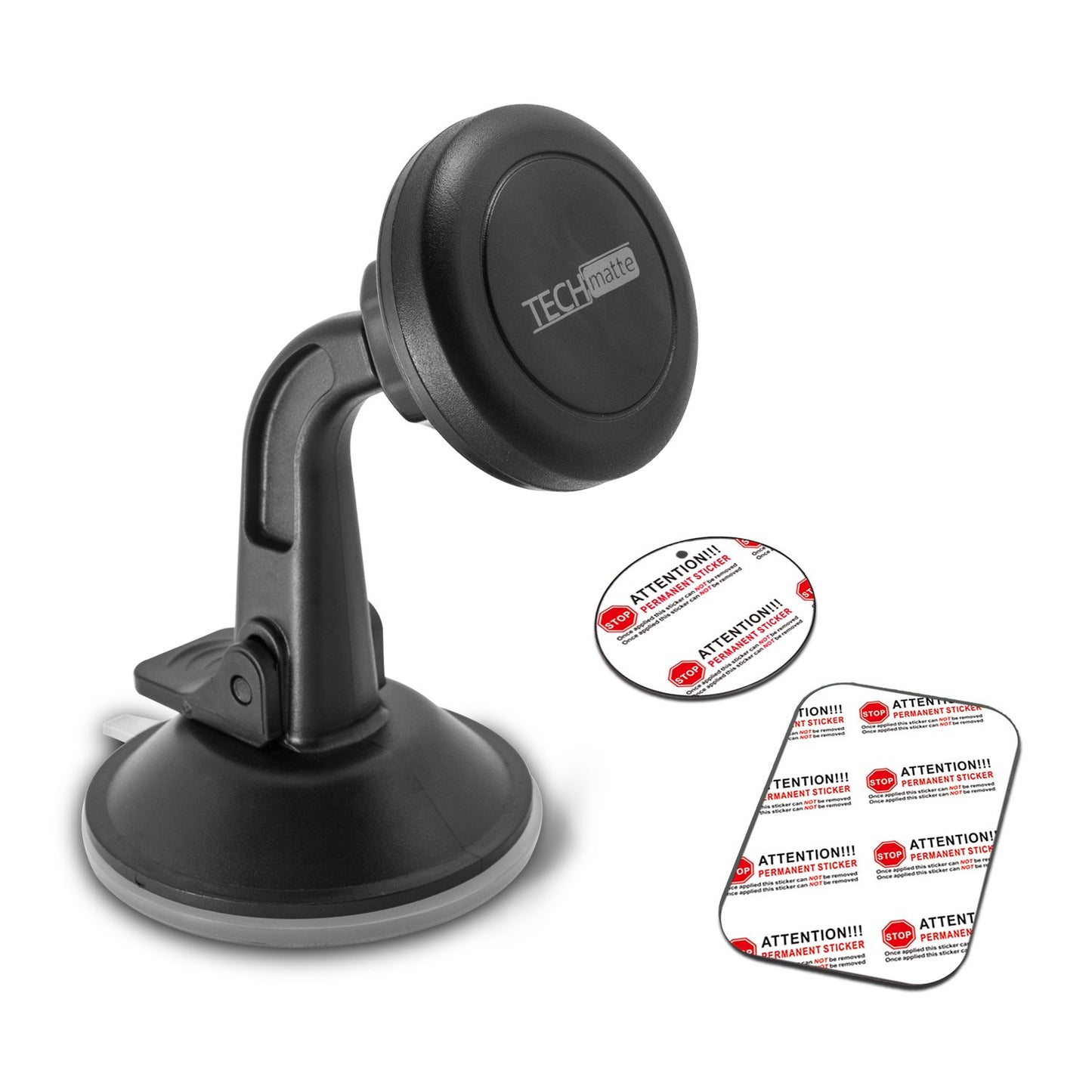 TechMatte Car Phone Mount Magnetic-Dashboard Mounted Car Phone Holder-Universal Smartphone Compatibility with Strong Magnetic Technology (Black)