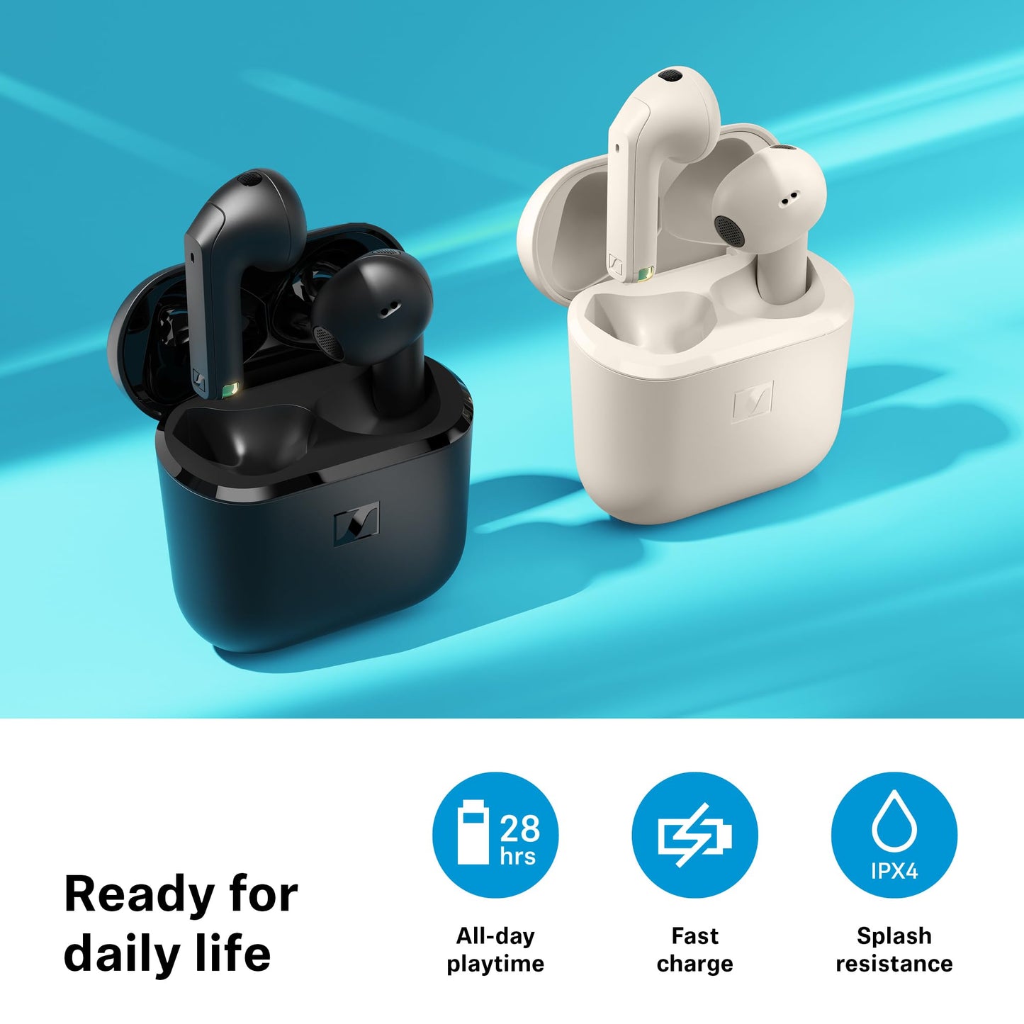 Sennheiser ACCENTUM Open Wireless Earbuds - Open Ear Buds Design, Dynamic Sound & Bluetooth 5.3, IPX4 Splash Protection, 28 Hours Battery Life, USB-C