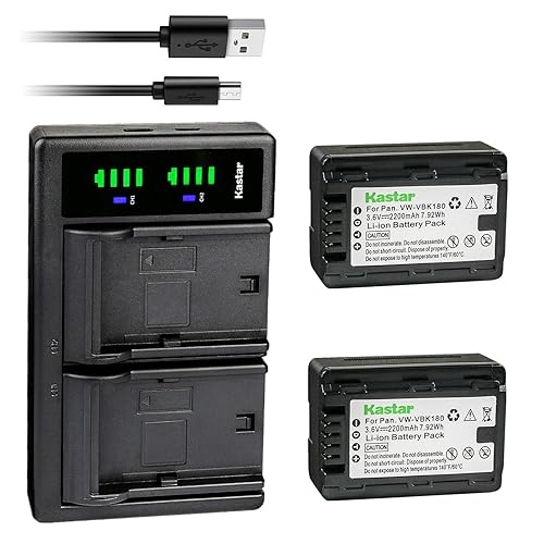 Kastar 2-Pack VW-VBK180 Battery and LTD2 USB Charger Replacement for Panasonic HDC-SD80P, HDC-SD80PC, HDC-SD80R, HDC-SD90, HDC-SD90EB-W-2012