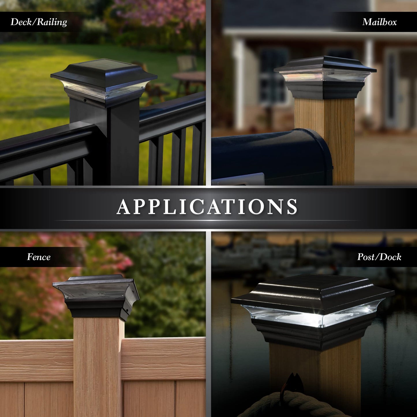 Classy Caps 4x4 Imperial Solar Post Cap - Fits 3.5"x3.5" and 4"x4" Deck & Fence Posts - Black Cast Aluminum - Warm and Cool Light Modes - Heavy-Duty