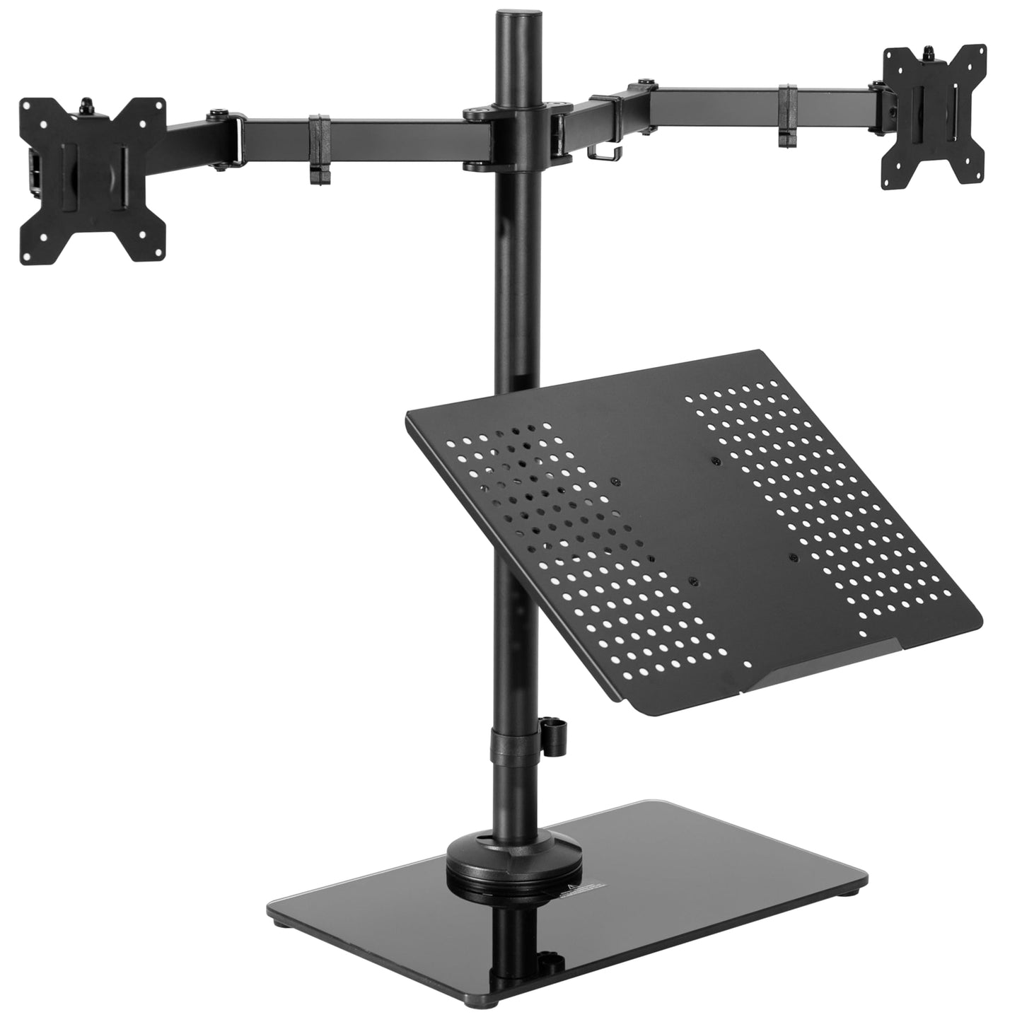 VIVO Freestanding Dual Computer Monitor and Laptop Combo Desk Stand with Glass Base, Fits up to 32 inch Monitors and 17 inch Laptops, Black