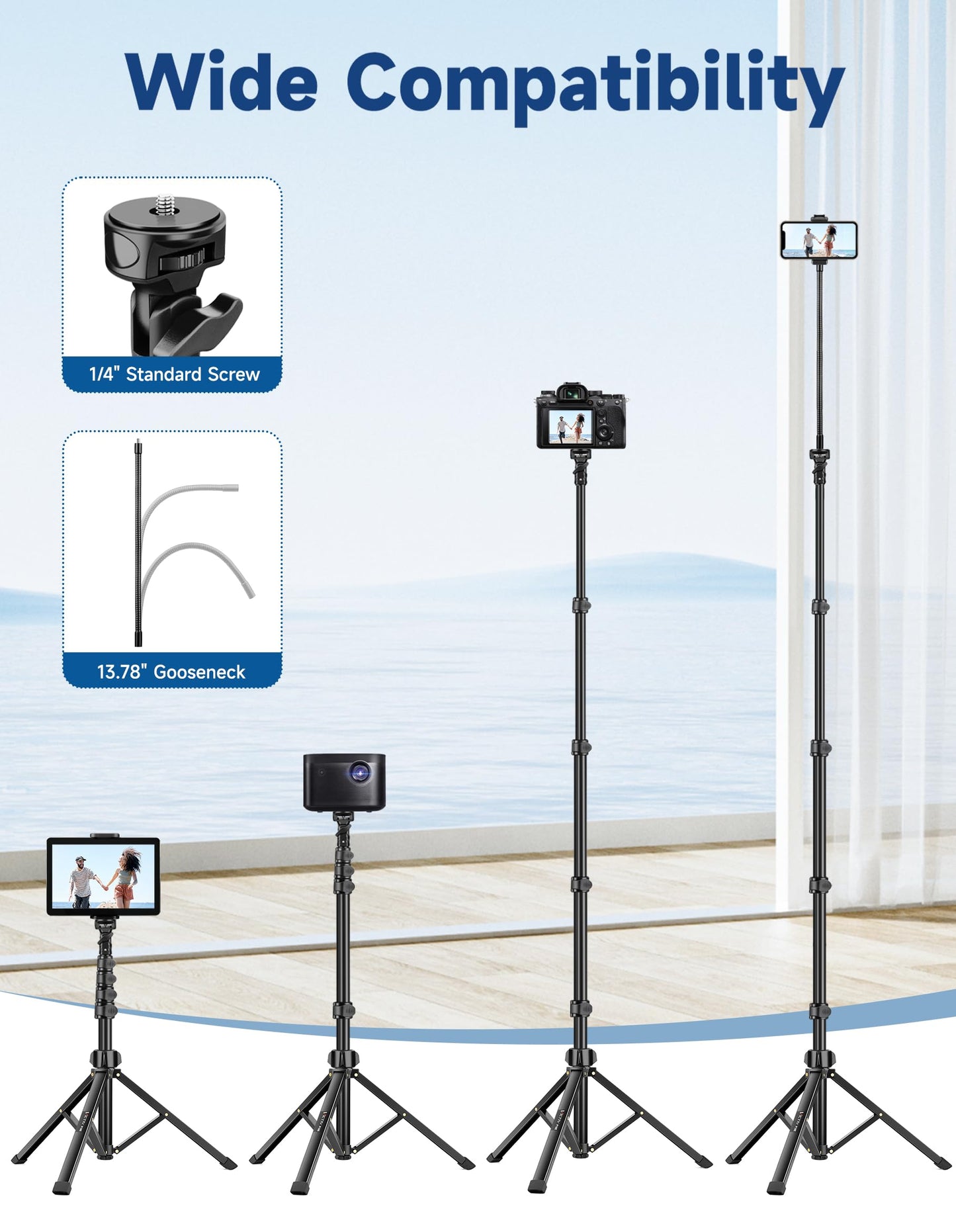 Phone Tripod Stand, 85" Tall Cellphone Tripod for iPhone with Gooseneck Remote, Flexible Portable Phone Stand for Recording, Compatible with iPhone 14