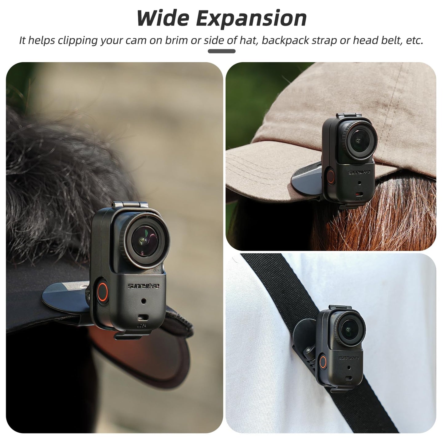 CAPART Vertical/Horizonal Hat Clip with Frame Cage for DJI OSMO Nano, 360° Rotatable 180° Tiltable Baseball Cap Camera Mounting Bracket Clamp, Widely