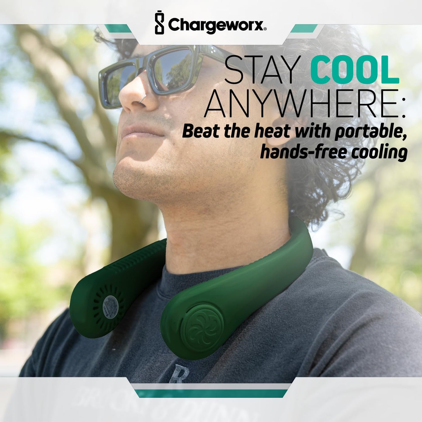 CHARGEWORX Wearable Neck Fan, Quiet Bladeless Portable Fan with 4,000 mAh Battery, LCD Display and 5 Speeds, USB-Rechargeable Hands-Free Cooling Fan
