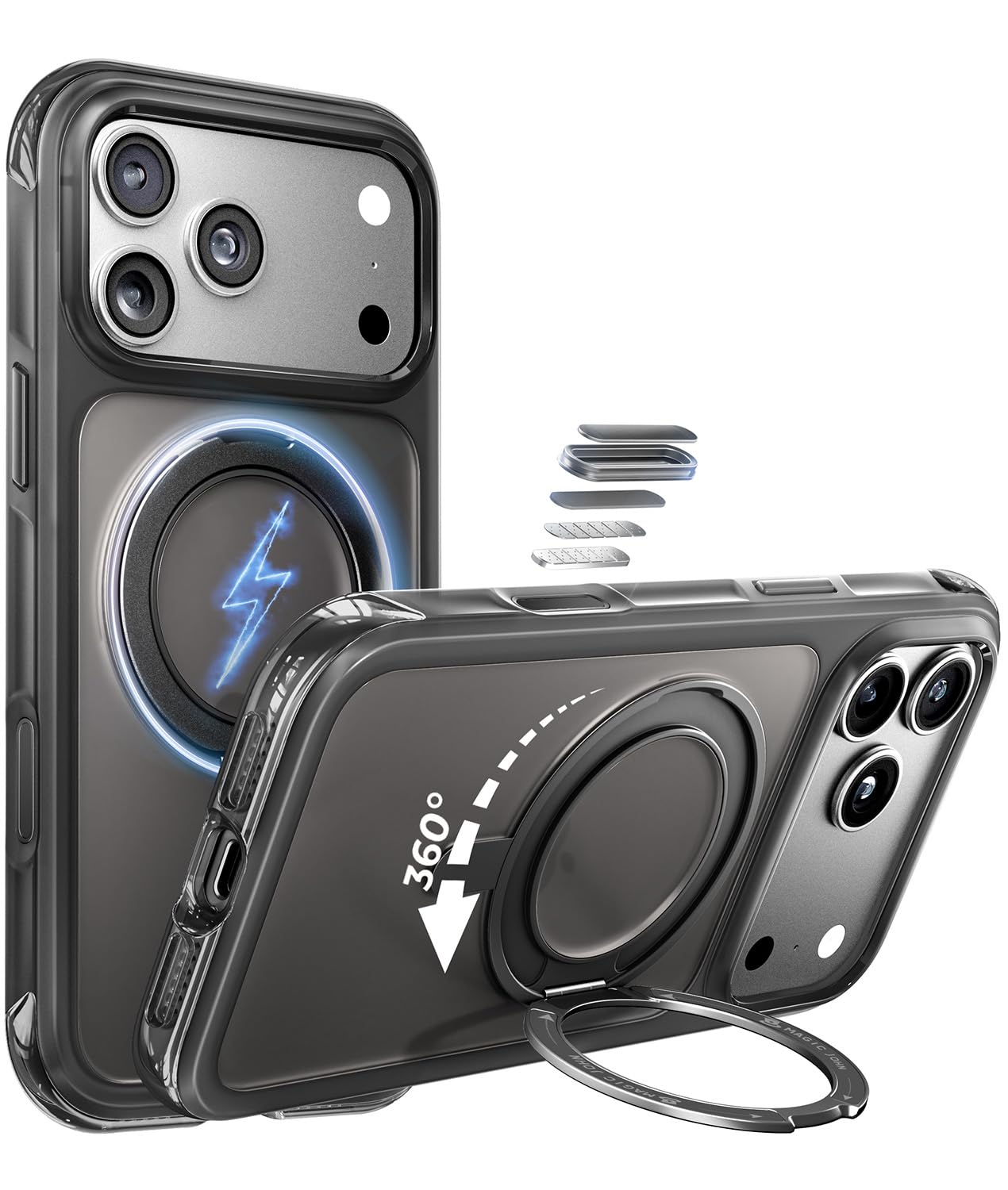 MAGIC JOHN Heavy Duty for iPhone 17 Pro Case with Stand, Fit for MagSafe, 360 Magnetic Ring Holder, Camera Control Cases, Shockproof Phone Case