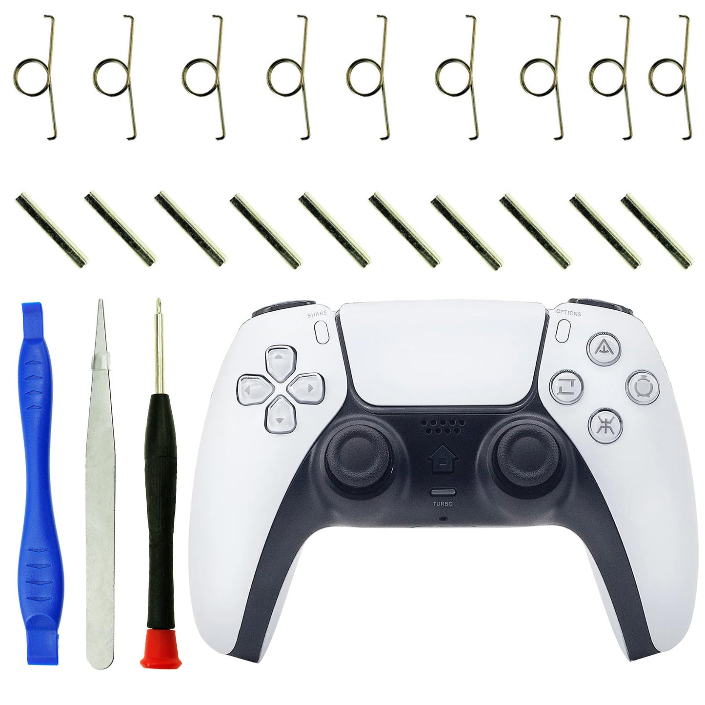 CTHTBZ 24Pcs L2 R2 Trigger Button Spring Metal Buckle Cylinders Replacement for PS5 Controller Repair Parts, With Screwdriver, Open Tool, Tweezer